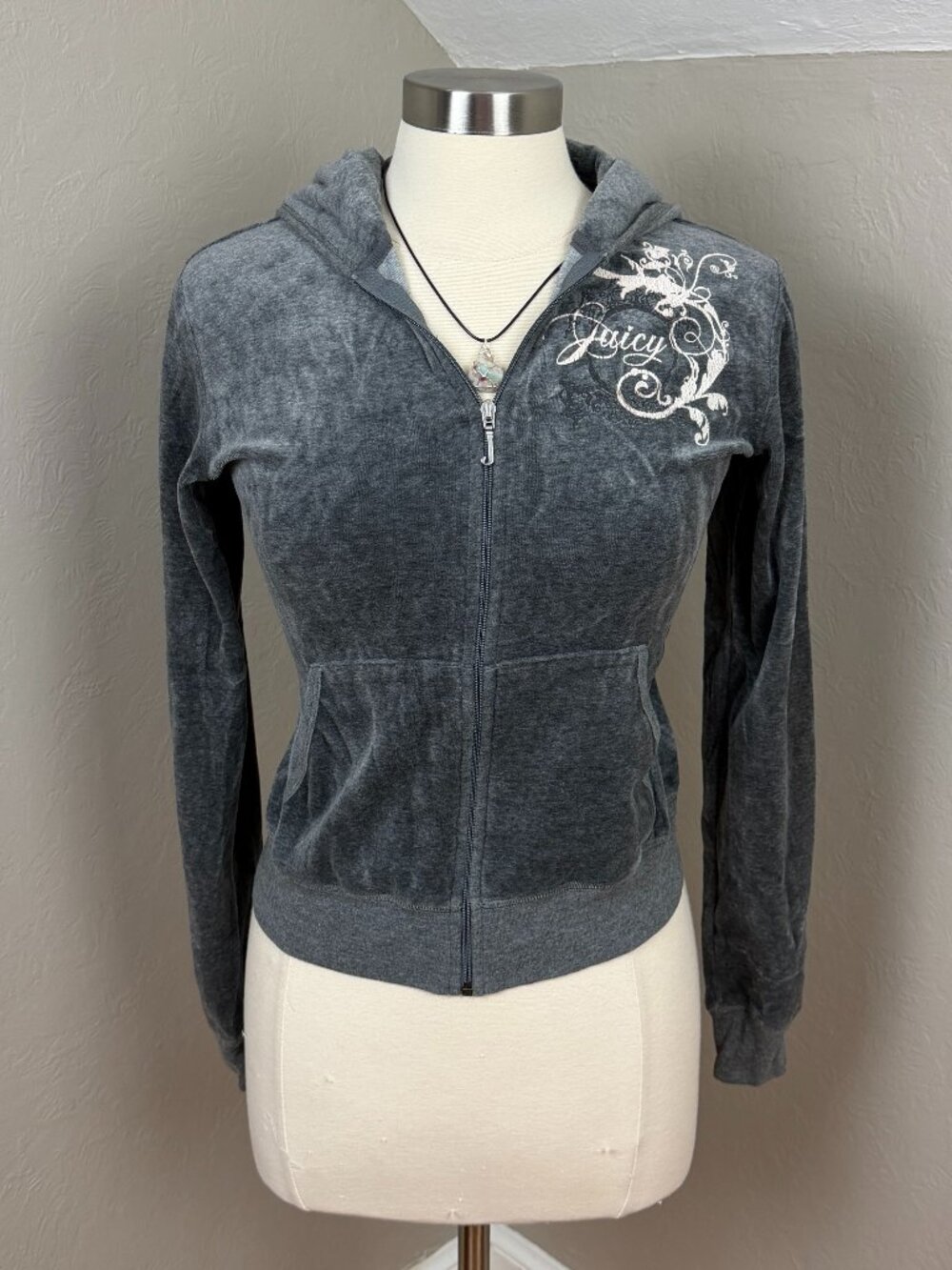 Juicy Couture | Gray Velour Zip Up Hoodie Y2K Track Jacket Size XL